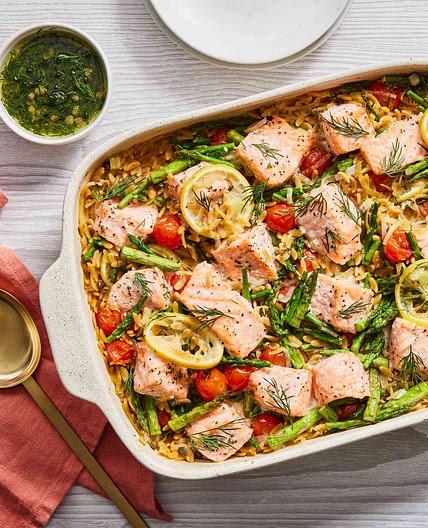 Anti-Inflammatory Lemony Salmon & Orzo Casserole