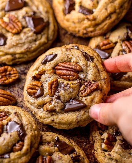 Brown Butter Bourbon Pecan Chocolate Chunk Cookies