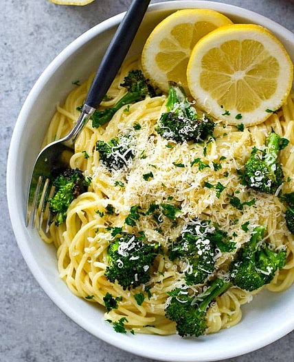 Roasted Broccoli Lemon Spaghetti Carbonara