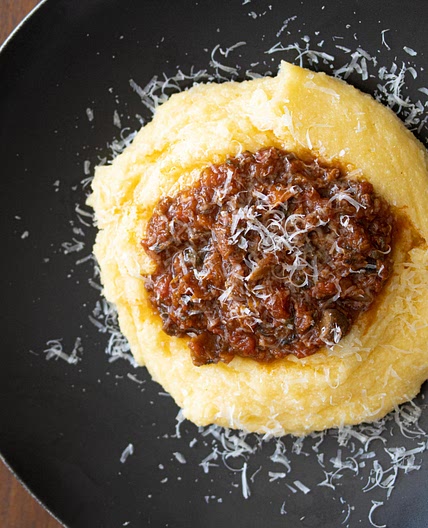 Mushrooms, Sausage Ragu with Polenta