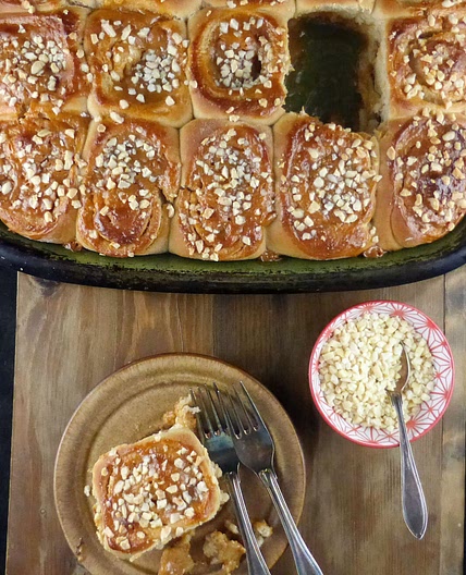 Bread Machine Sticky Caramel Spelt Buns (from scratch)