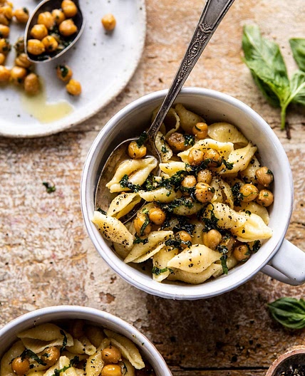 Instant Pot Cacio e Pepe with Crispy Garlic Basil Chickpeas