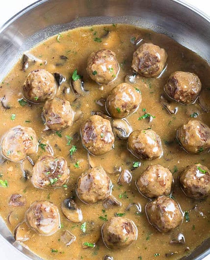 Beef Meatballs in Mushroom Gravy