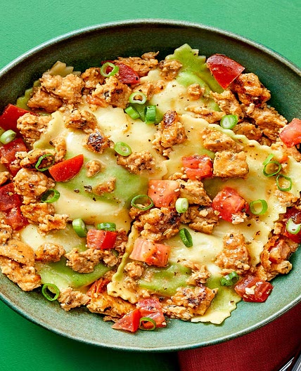 Chicken Sausage and Spinach Ravioli with Tomato and Lemon