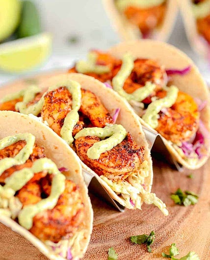 Spicy Shrimp Tacos with Avocado Crema