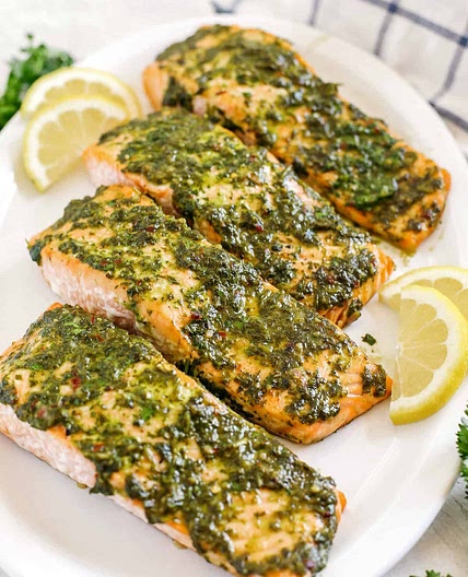 Easy Chimichurri Baked Salmon