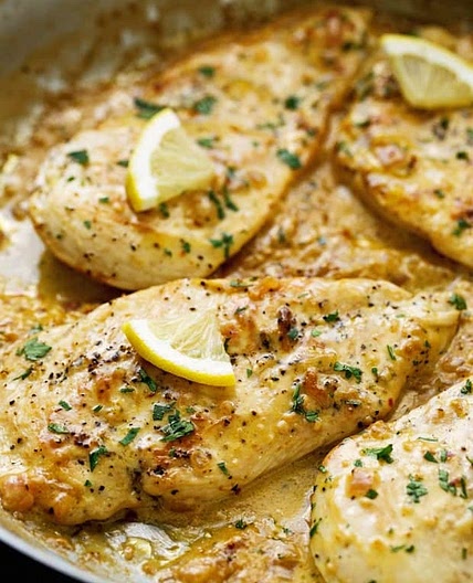 One Skillet Chicken with Lemon Garlic Cream Sauce