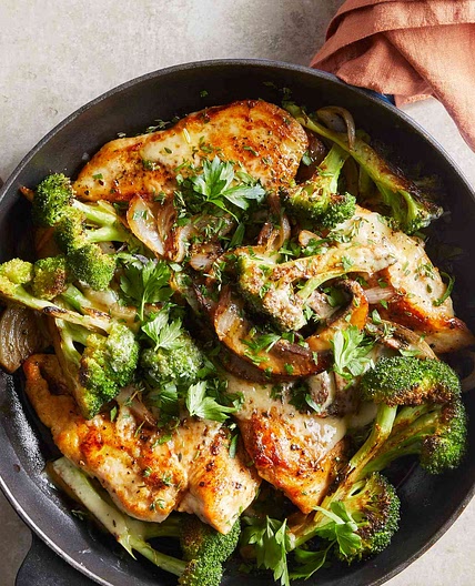Cheesy Portobello Chicken Cutlets with Broccoli