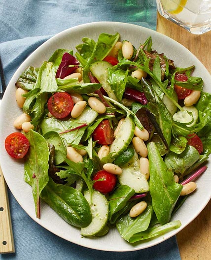 Tomato, Cucumber & White-Bean Salad with Basil Vinaigrette