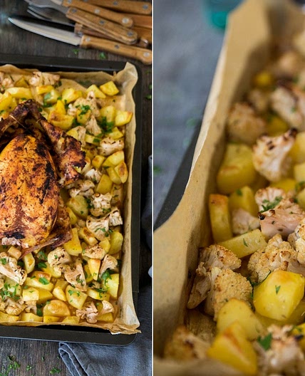 Tikka-Brathähnchen mit Kartoffeln & Blumenkohl