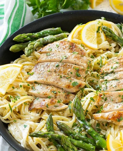 Lemon Asparagus Pasta with Grilled Chicken