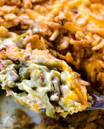 The BEST Green Bean Casserole with Cheese and Bacon