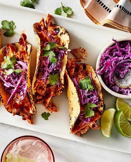BBQ Chicken Tacos with Red Cabbage Slaw