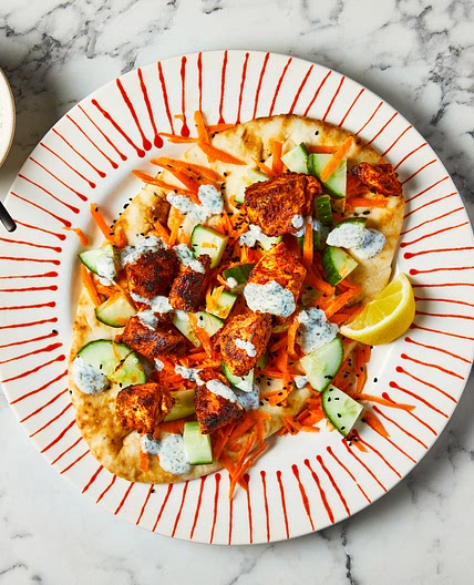 Chicken Tikka Naan With Indian-Style Salad And Yoghurt