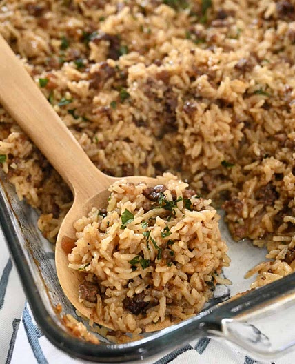 French Onion Ground Beef and Rice Casserole
