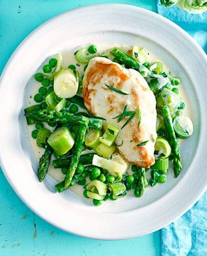 Creamy chicken & asparagus braise