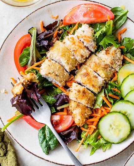 Coconut Chicken Salad with Warm Honey Mustard Vinaigrette