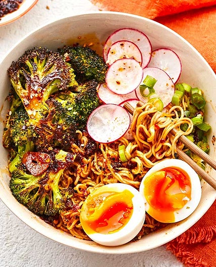 Roast broccoli & sesame ramen noodle bowls