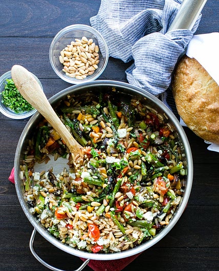 Lemon Garlic Orzo with Roasted Vegetables Recipe