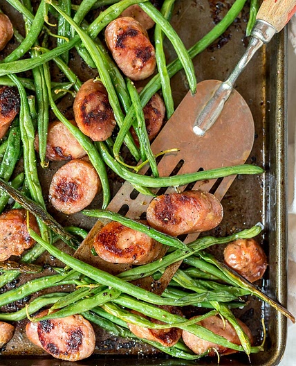 Sheet Pan Green Beans Sausage Dinner