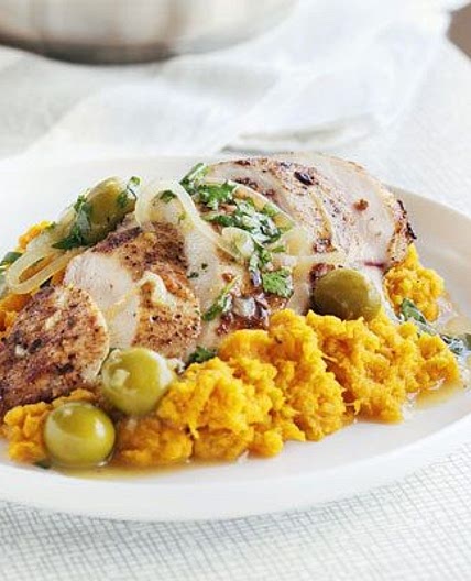 Moroccan chicken with sweet potato mash