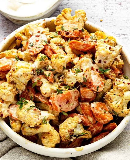 Roasted Carrots Cauliflower With Honey Tahini Sauce