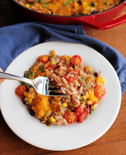 BBQ Pulled Pork and Rice Skillet Supper