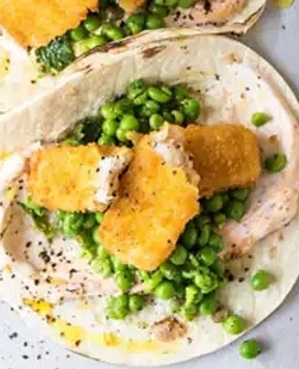 Fish finger tacos with pea & mint salsa