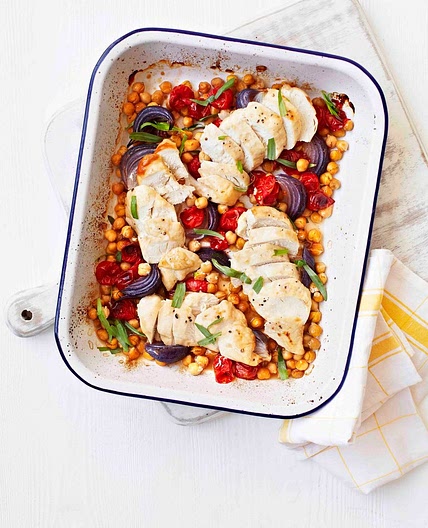 Quick-roast chicken with tomatoes, chickpeas and tarragon