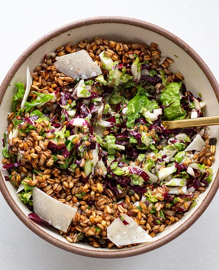 Crispy Farro Salad with Walnut Mustard Cream