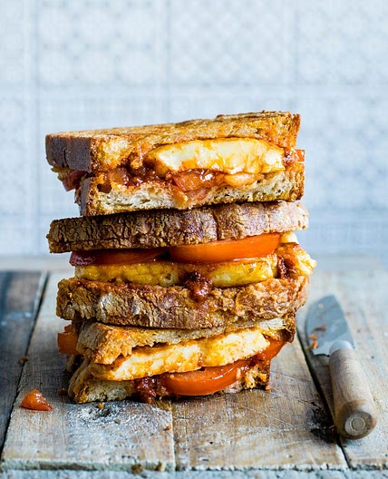 Halloumi toastie with harissa and honey
