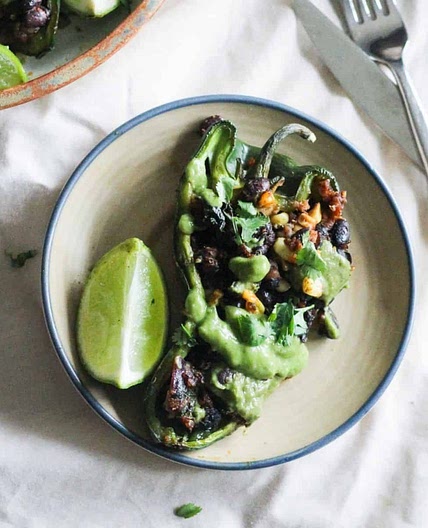 Vegetarian Stuffed Poblano Peppers with Black Beans