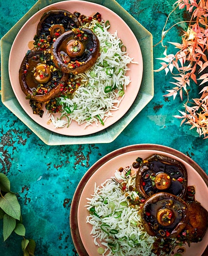 Soy-and-butter-braised mushrooms