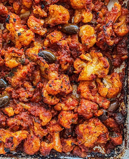 Mediterranean Cauliflower with Olives and Tomatoes