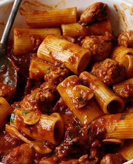 Pasta with smoky sausage ragu