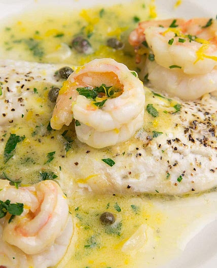 Black Sea Bass with Shrimp in a Lemon Scampi Sauce