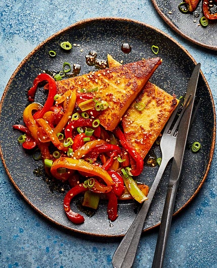 Miso polenta with soy peppers
