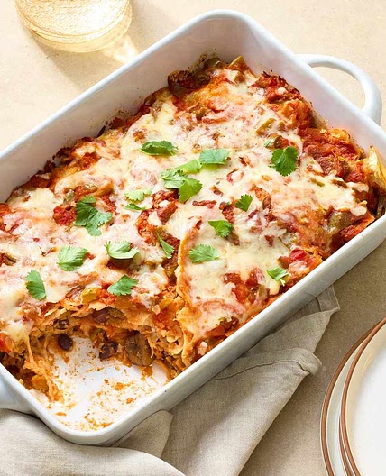 Mushroom and Black Bean Tortilla Casserole