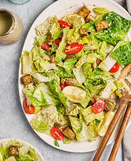 Vegan Caesar Salad with Crispy Baked Tofu