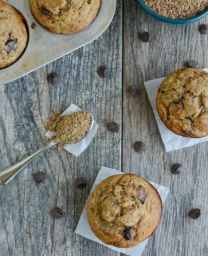 Banana Chocolate Chip Muffins with Flax