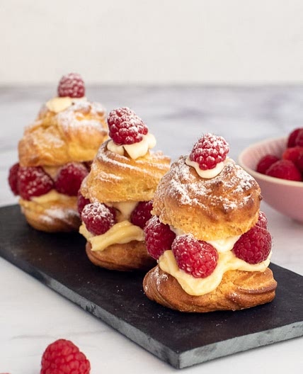 Raspberry Vanilla Custard Profiteroles