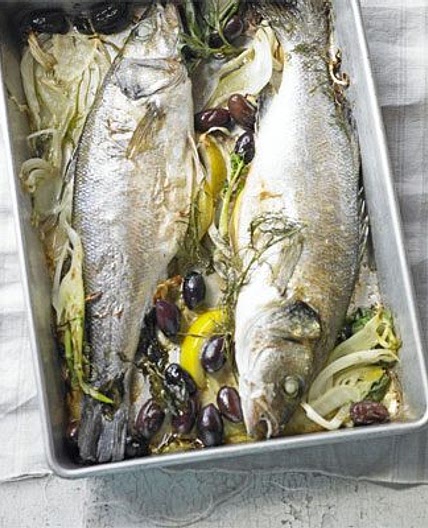 Baked sea bass with fennel