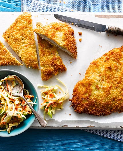 Chicken schnitzel with coleslaw