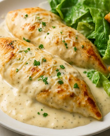 Baked Caesar Chicken with Creamy Parmesan Sauce