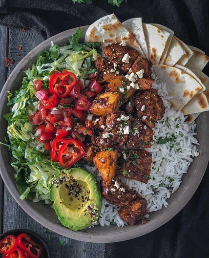 Saucy, Sweet and Spicy Tofu Buddha Bowl (vegan)