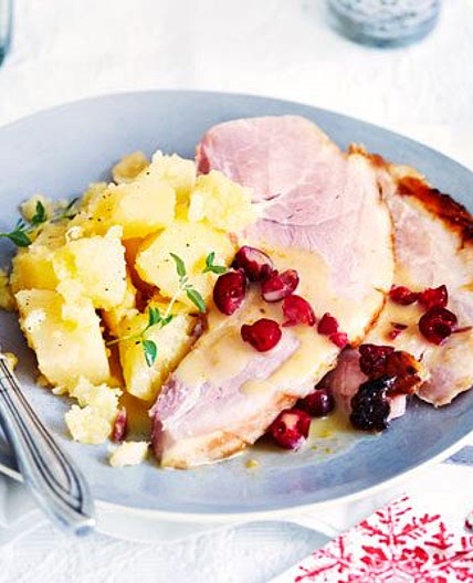Candied roast ham with cranberry & star anise sauce