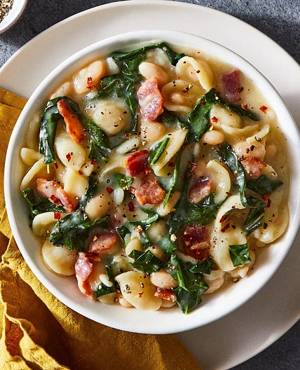 Orecchiette With Bacony Collards & Cannellini Beans
