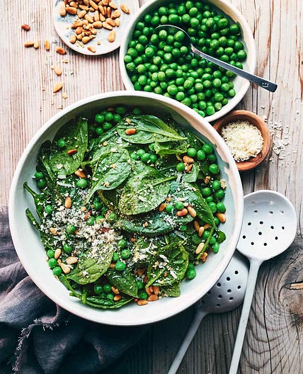 Pea and Pesto Spinach Salad