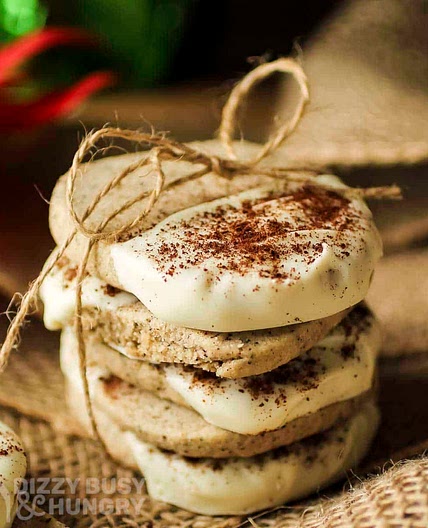 White Chocolate Dipped Coffee Shortbread Cookies