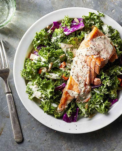 Superfood Chopped Salad with Salmon & Creamy Garlic Dressing
